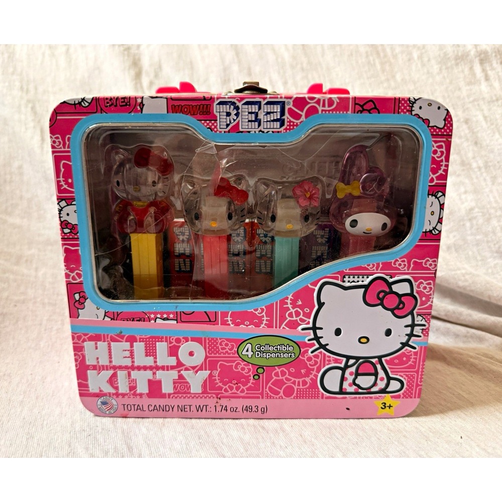 Hello Kitty PEZ Dispensers Set of 4 Collectible Dispensers in Tin Case Sanrio